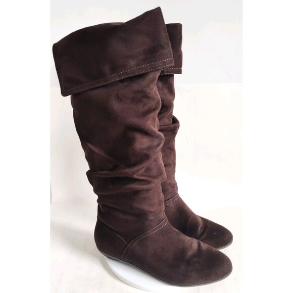 Nine West Thigh High Over The Knee Flat Slouchy Boots Faux Suede Size 9 Brown - Picture 1 of 10